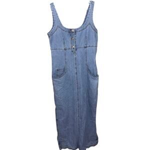 Vintage Newport News Jeanology women’s denim maxi tank dress side slits (10)